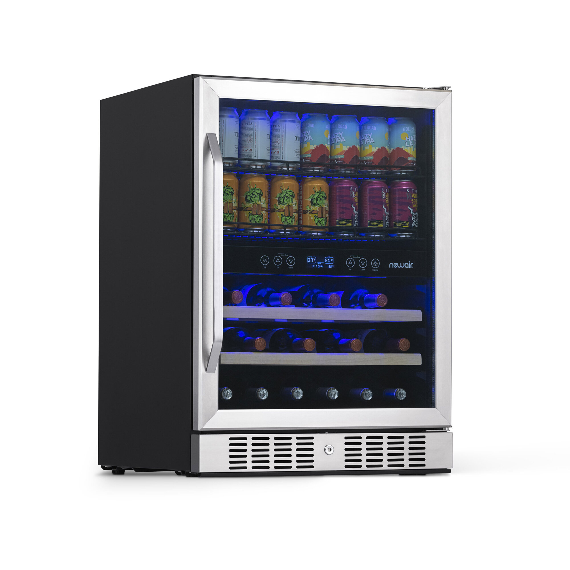 Newair Wine and Beverage Fridge with SplitShelf, Can Capacity 58, Height 34.5 in, Width 23.5 in, Model# AWB-400DB